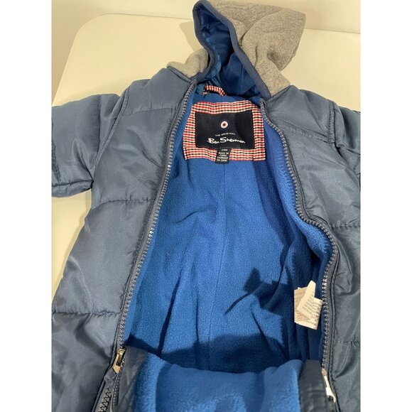 Ben Sherman Baby Boys Hooded Puffer Jacket 3/6 Months Blue & Gray Polyester - Picture 8 of 11